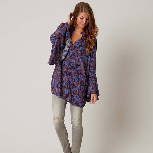 Free People Purple Floral Boho Tunic Mini Dress XS - Picture 3 of 7